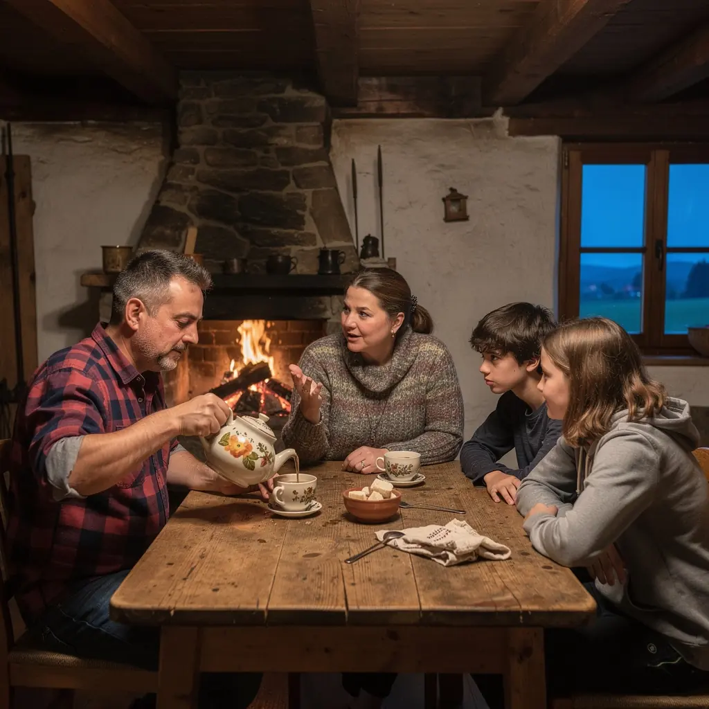 Pohľad na čajovník s parou stúpajúcou nad šálkou