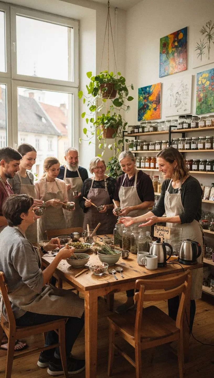 Zelené listy a kvety byliniek rozložené na bielom pozadí
