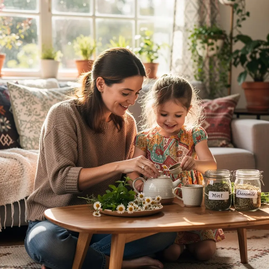 Pohodlné kreslo vedľa okna s čajom a pohľadom na krajinu