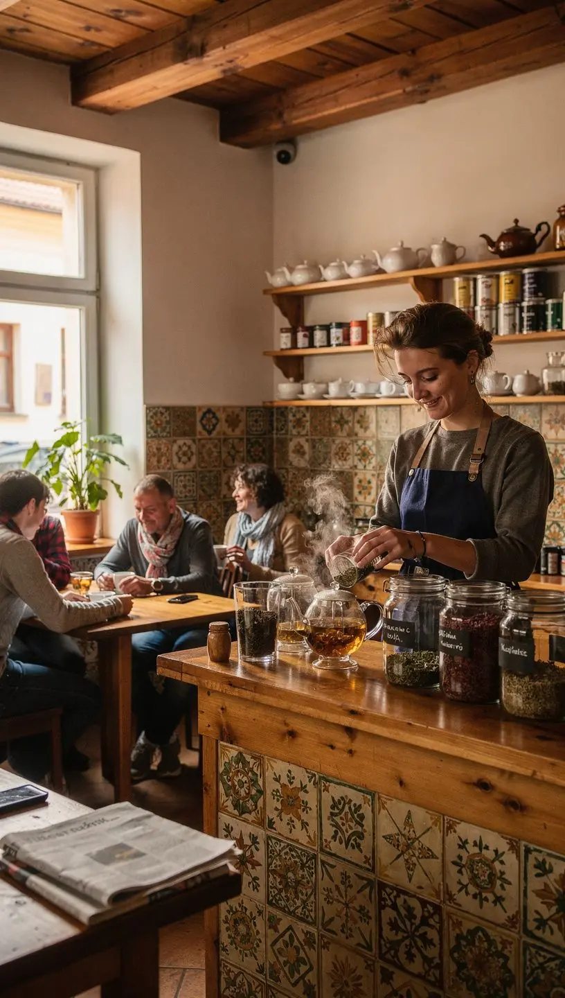 Záber na bylinkové čaje usporiadané v prírodných drevených krabičkách.