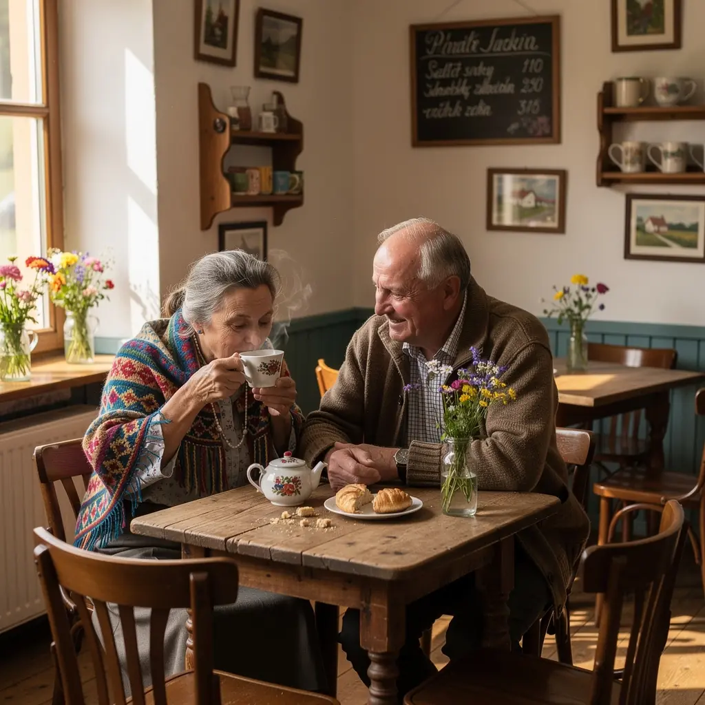 Šálka voňavého bylinkového čaju na drevenom stole