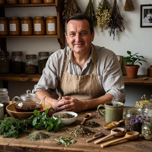 Čajové lístky a sušené bylinky v sklenenej nádobe